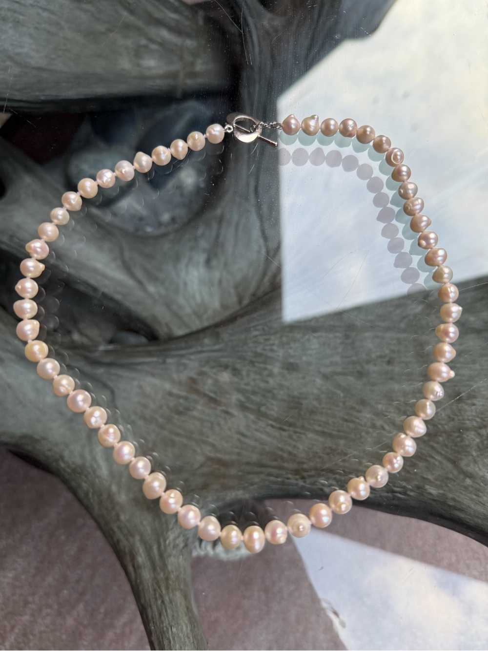 Classic Pearl Strand Necklace - Champagne Pearls- Sterling Silver Toggle Clasp